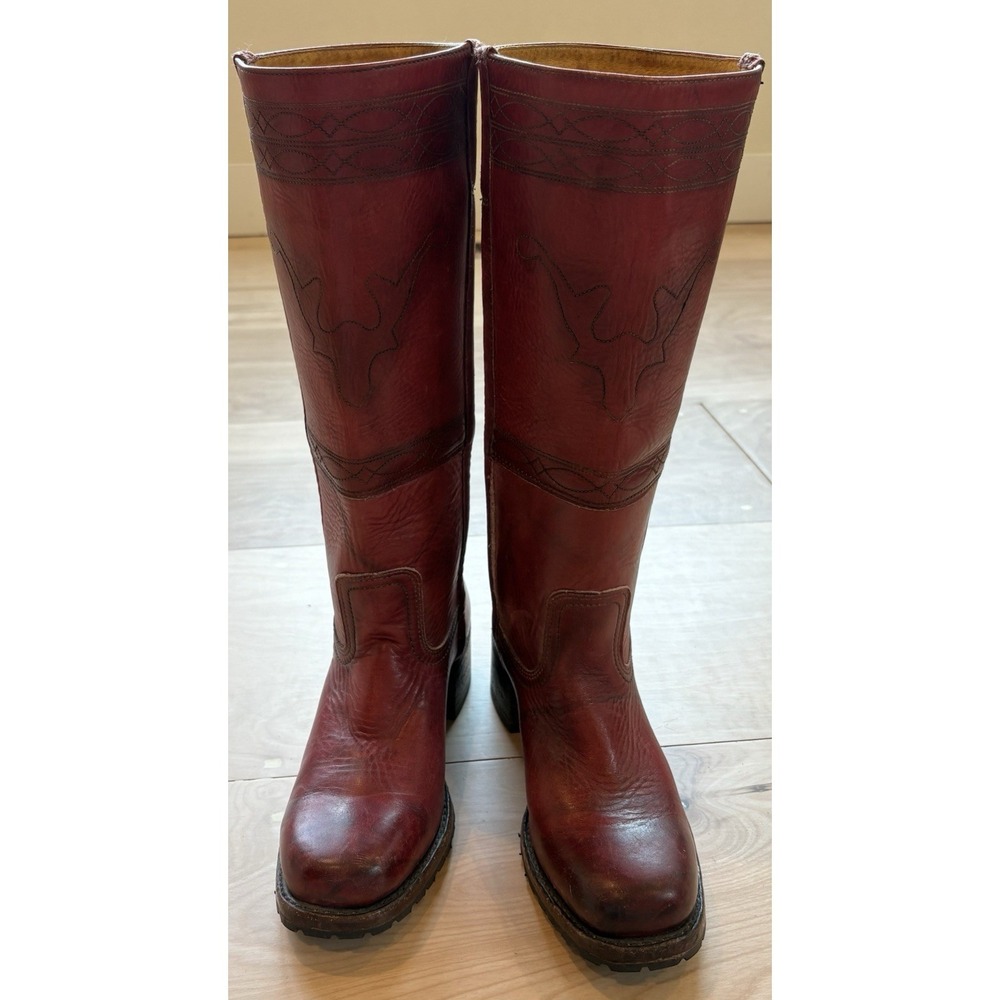 VTG 90s Frye Campus Longhorn Boots Womens Burgundy Leather Square Toe Size 10 - Picture 3 of 14